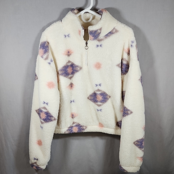 SO Other - Cozy Fleece Sweater- Cream with Purple and Pink Accents Girls Size L